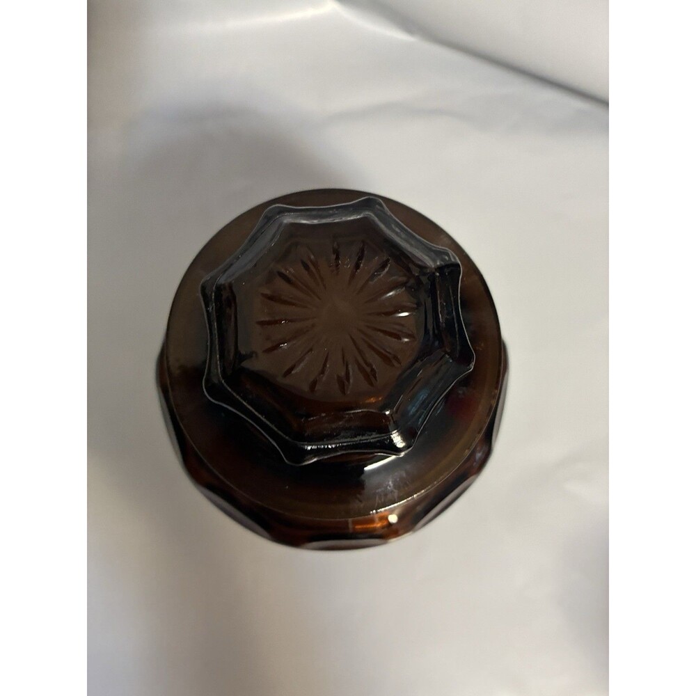 Vintage Dark Amber Glass Thumbprint Body & Starburst Pattern Lid Cremora Jar - Picture 10 of 12